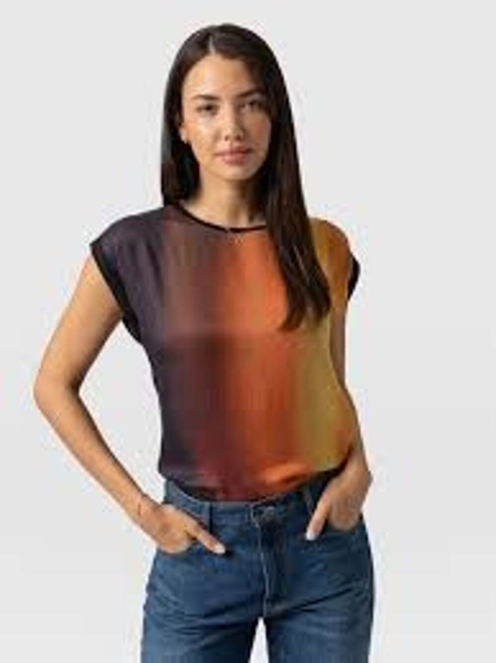 Saint Sofia T Shirt Ombre Turn Up Contrast Tee Amber Gradient 100% Viscose Sz 6